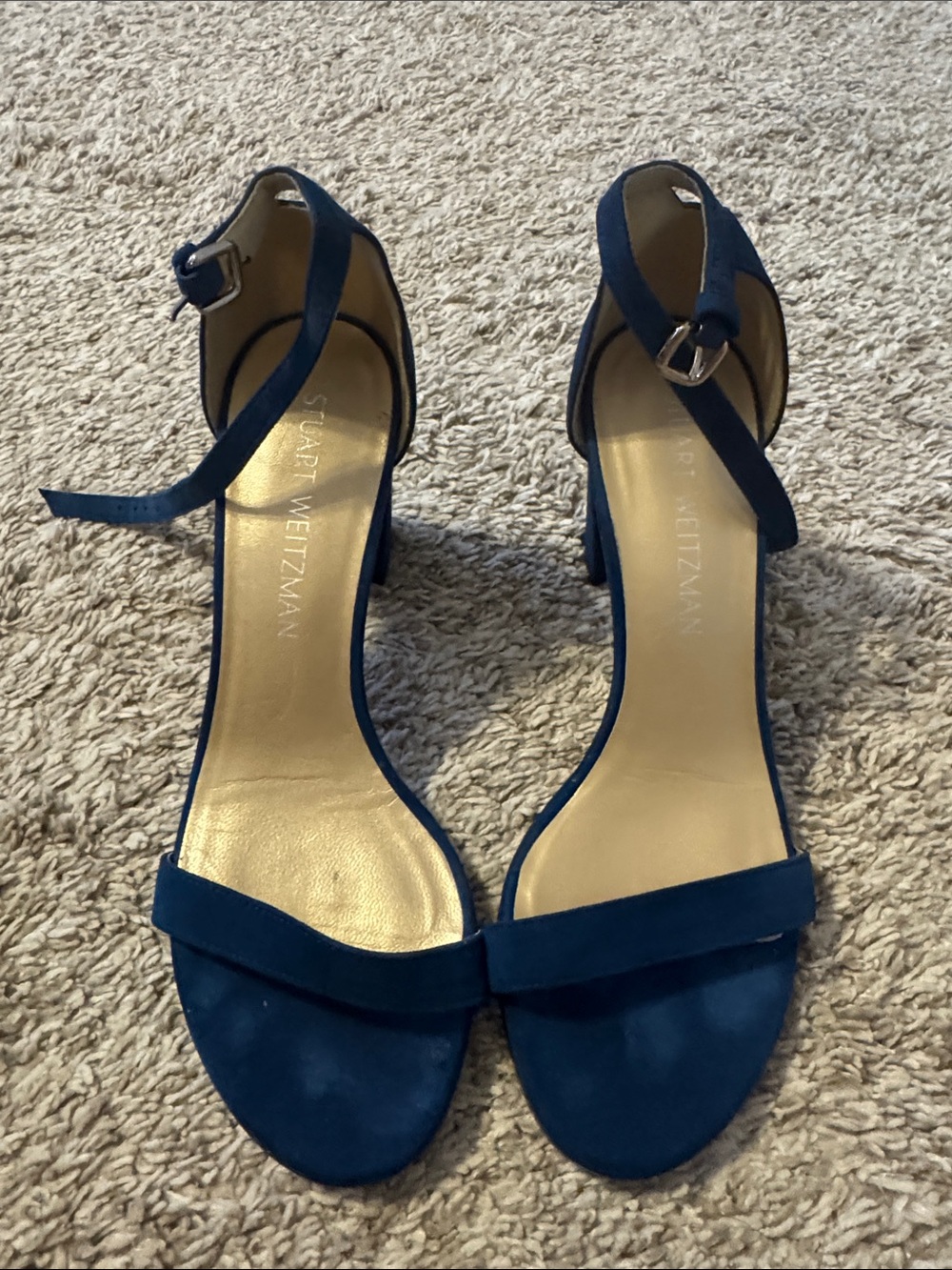 Stuart Weitzman Blue Suede Ankle-Strap Heels